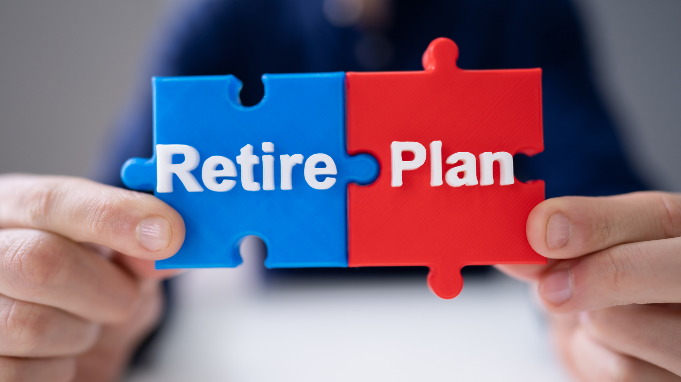 two puzzle pieces fitting together that says retirement plan